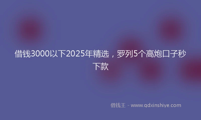 借钱3000以下2025年精选，罗列5个高炮口子秒下款
