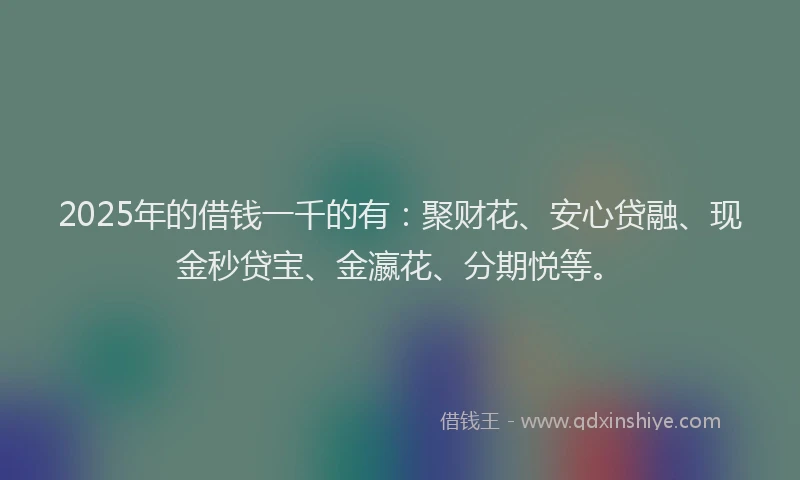 2025年的借钱一千的有：聚财花、安心贷融、现金秒贷宝、金瀛花、分期悦等。