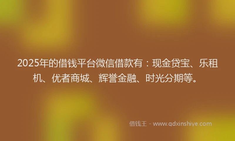 2025年的借钱平台微信借款有：现金贷宝、乐租机、优者商城、辉誉金融、时光分期等。