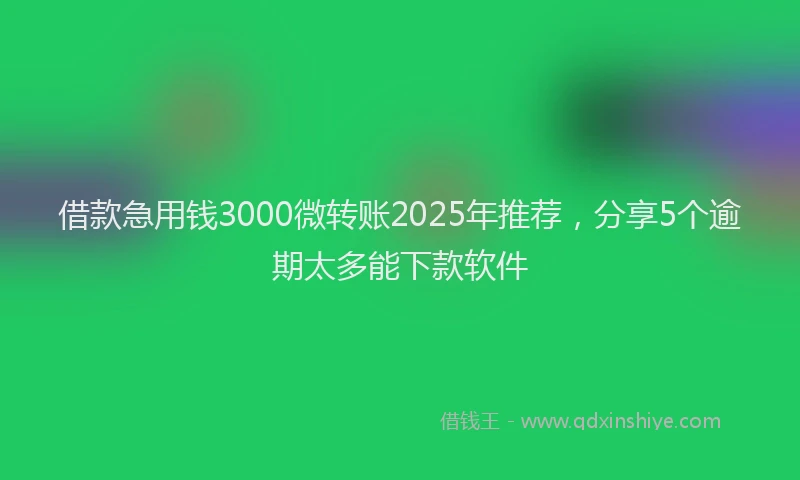 借款急用钱3000微转账2025年推荐，分享5个逾期太多能下款软件