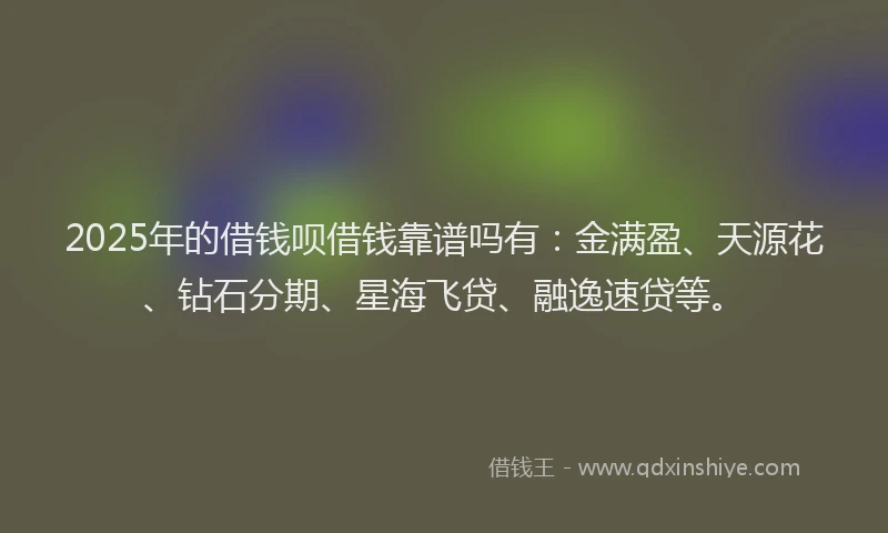 2025年的借钱呗借钱靠谱吗有：金满盈、天源花、钻石分期、星海飞贷、融逸速贷等。