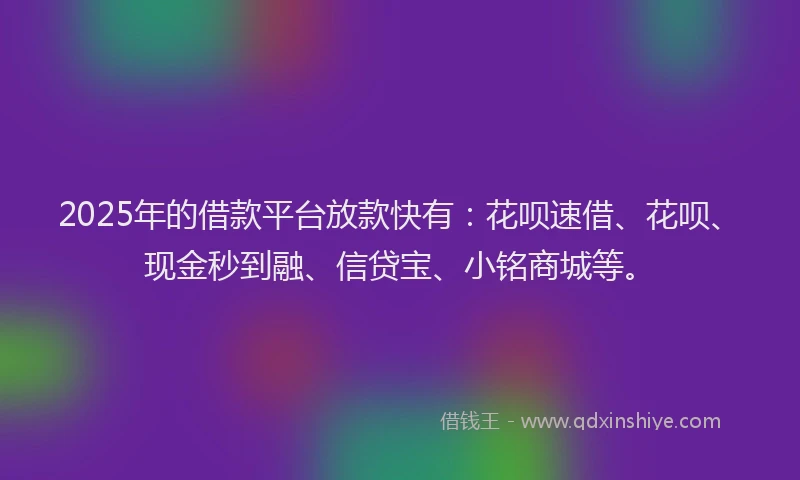 2025年的借款平台放款快有：花呗速借、花呗、现金秒到融、信贷宝、小铭商城等。