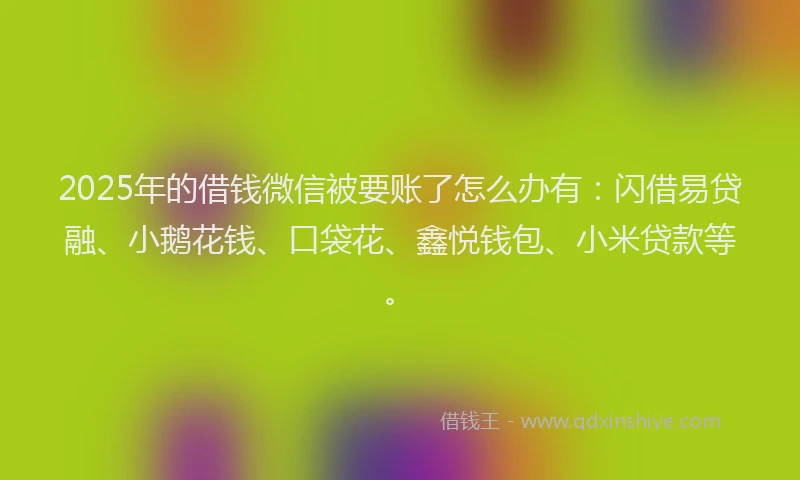 2025年的借钱微信被要账了怎么办有：闪借易贷融、小鹅花钱、口袋花、鑫悦钱包、小米贷款等。