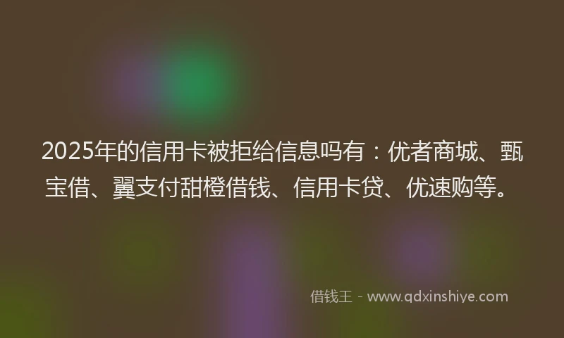 2025年的信用卡被拒给信息吗有:优者商城、甄宝借、翼支付甜橙借钱、信用卡贷、优速购等。