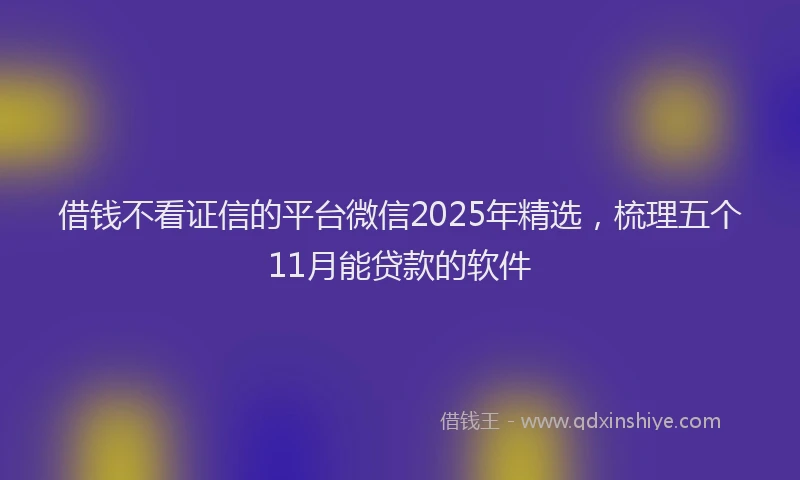 借钱不看证信的平台微信2025年精选，梳理五个11月能贷款的软件