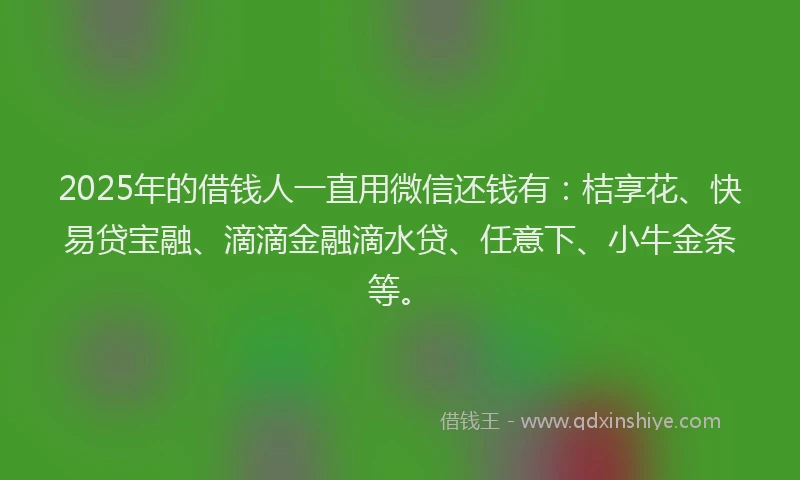2025年的借钱人一直用微信还钱有：桔享花、快易贷宝融、滴滴金融滴水贷、任意下、小牛金条等。