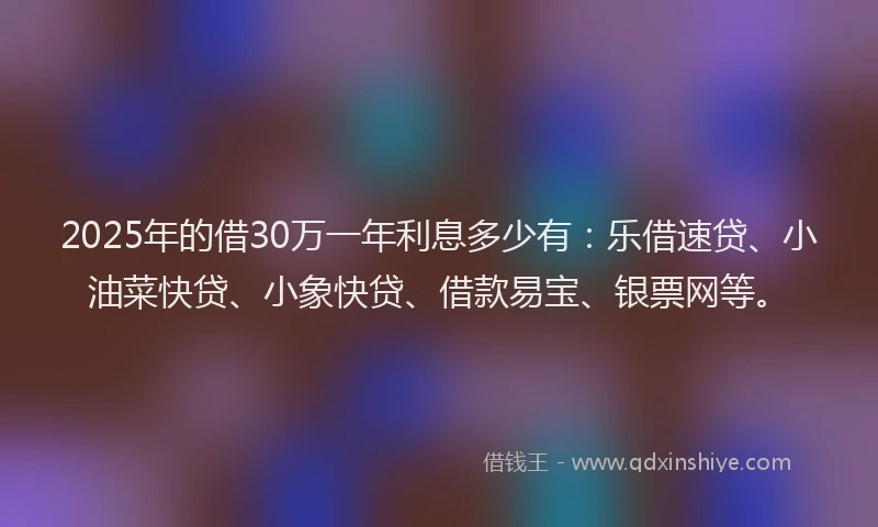2025年的借30万一年利息多少有：乐借速贷、小油菜快贷、小象快贷、借款易宝、银票网等。