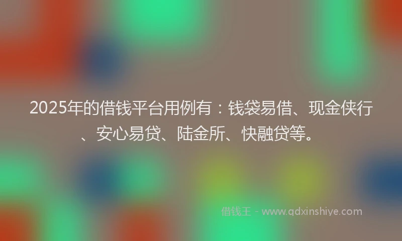 2025年的借钱平台用例有：钱袋易借、现金侠行、安心易贷、陆金所、快融贷等。