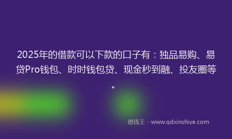 2025年的借款可以下款的口子有：独品易购、易贷Pro钱包、时时钱包贷、现金秒到融、投友圈等。