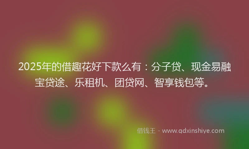 2025年的借趣花好下款么有：分子贷、现金易融宝贷途、乐租机、团贷网、智享钱包等。