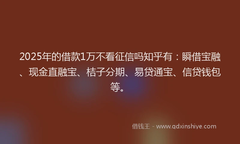 2025年的借款1万不看征信吗知乎有：瞬借宝融、现金直融宝、桔子分期、易贷通宝、信贷钱包等。