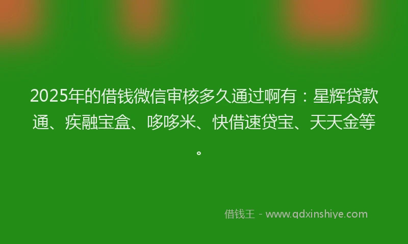 2025年的借钱微信审核多久通过啊有：星辉贷款通、疾融宝盒、哆哆米、快借速贷宝、天天金等。