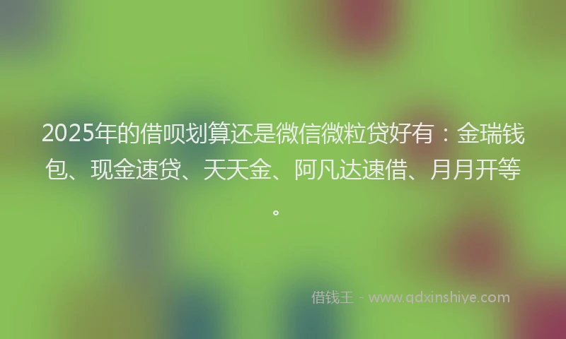 2025年的借呗划算还是微信微粒贷好有：金瑞钱包、现金速贷、天天金、阿凡达速借、月月开等。