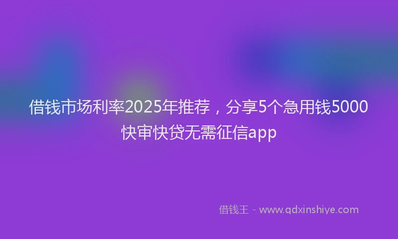 借钱市场利率2025年推荐，分享5个急用钱5000快审快贷无需征信app