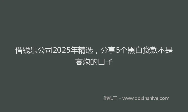 借钱乐公司2025年精选，分享5个黑白贷款不是高炮的口子