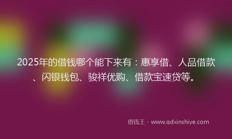 2025年的借钱哪个能下来有：惠享借、人品借款、闪银钱包、骏祥优购、借款宝速贷等。