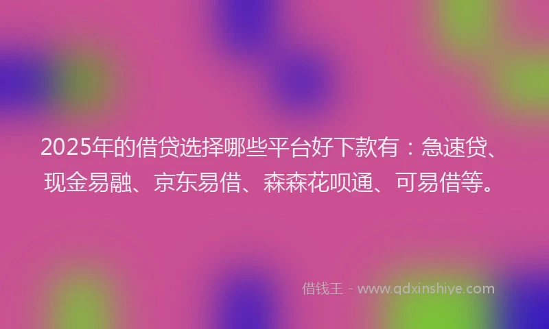 2025年的借贷选择哪些平台好下款有：急速贷、现金易融、京东易借、森森花呗通、可易借等。