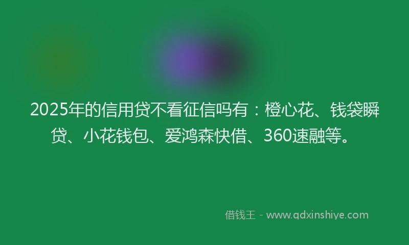 2025年的信用贷不看征信吗有：橙心花、钱袋瞬贷、小花钱包、爱鸿森快借、360速融等。
