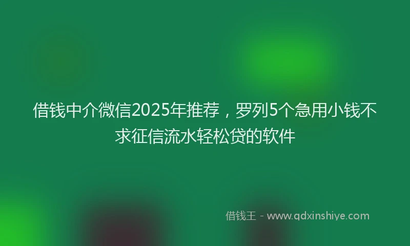 借钱中介微信2025年推荐，罗列5个急用小钱不求征信流水轻松贷的软件