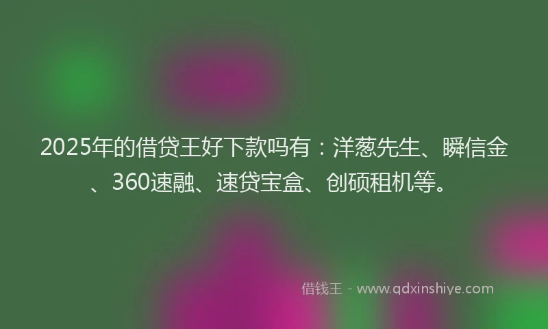 2025年的借贷王好下款吗有：洋葱先生、瞬信金、360速融、速贷宝盒、创硕租机等。
