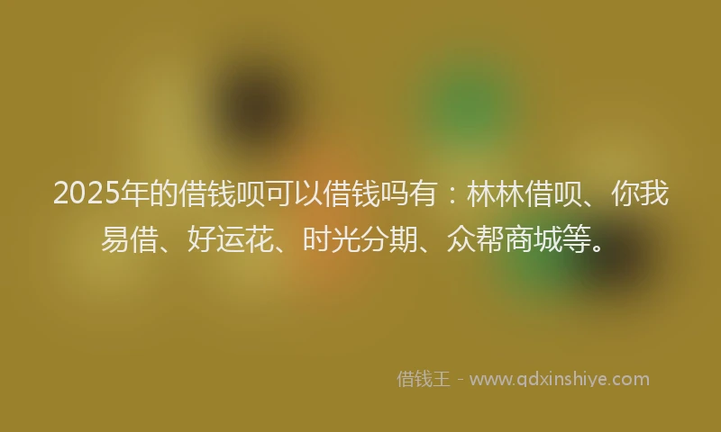 2025年的借钱呗可以借钱吗有：林林借呗、你我易借、好运花、时光分期、众帮商城等。