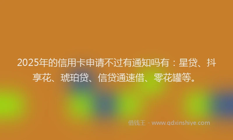 2025年的信用卡申请不过有通知吗有：星贷、抖享花、琥珀贷、信贷通速借、零花罐等。
