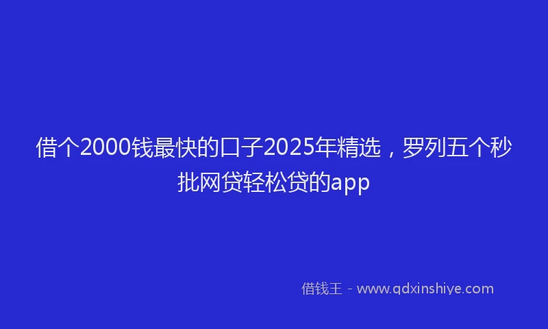 借个2000钱最快的口子2025年精选，罗列五个秒批网贷轻松贷的app