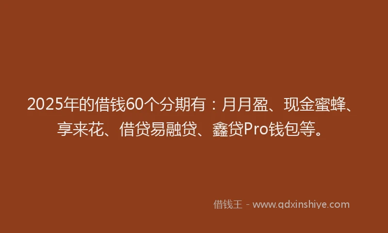 2025年的借钱60个分期有：月月盈、现金蜜蜂、享来花、借贷易融贷、鑫贷Pro钱包等。