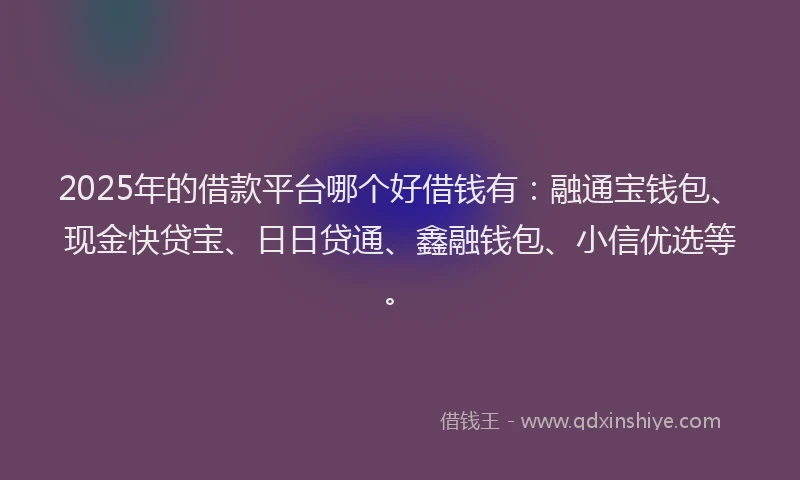 2025年的借款平台哪个好借钱有：融通宝钱包、现金快贷宝、日日贷通、鑫融钱包、小信优选等。