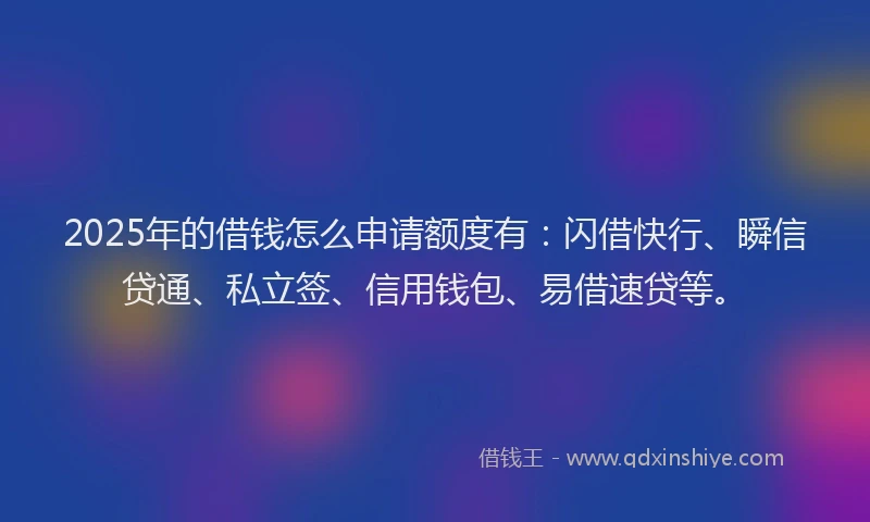 2025年的借钱怎么申请额度有：闪借快行、瞬信贷通、私立签、信用钱包、易借速贷等。