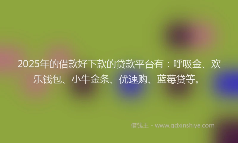 2025年的借款好下款的贷款平台有：呼吸金、欢乐钱包、小牛金条、优速购、蓝莓贷等。