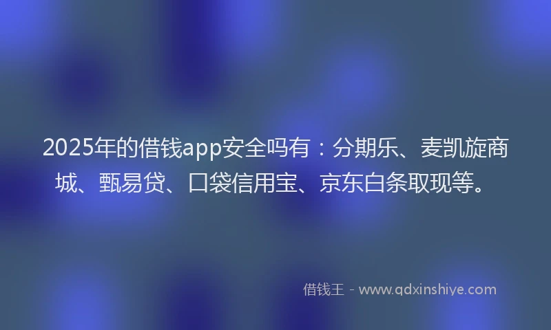 2025年的借钱app安全吗有：分期乐、麦凯旋商城、甄易贷、口袋信用宝、京东白条取现等。