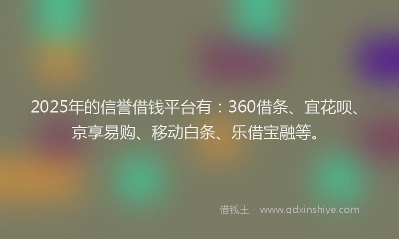2025年的信誉借钱平台有：360借条、宜花呗、京享易购、移动白条、乐借宝融等。