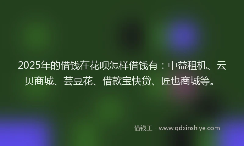 2025年的借钱在花呗怎样借钱有：中益租机、云贝商城、芸豆花、借款宝快贷、匠也商城等。