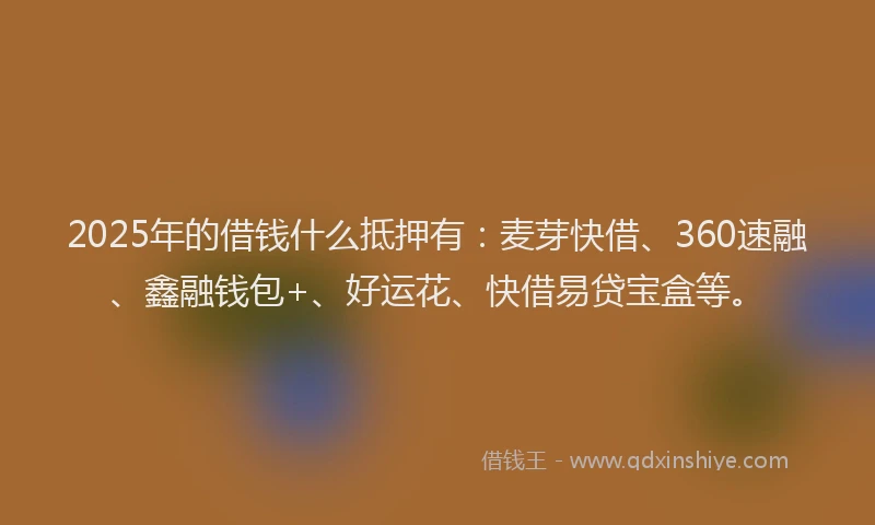 2025年的借钱什么抵押有：麦芽快借、360速融、鑫融钱包+、好运花、快借易贷宝盒等。