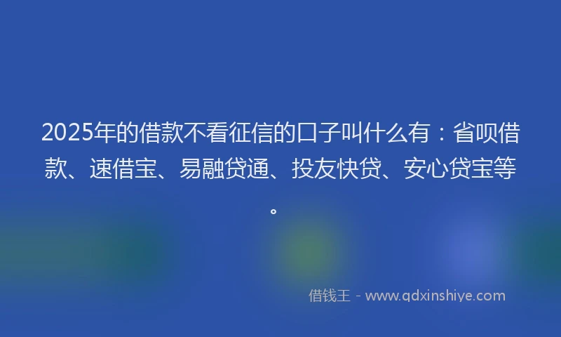 2025年的借款不看征信的口子叫什么有：省呗借款、速借宝、易融贷通、投友快贷、安心贷宝等。