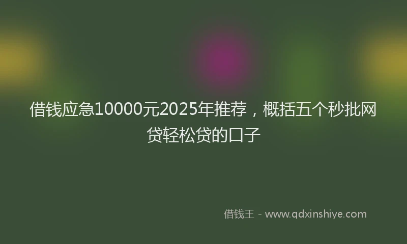 借钱应急10000元2025年推荐，概括五个秒批网贷轻松贷的口子