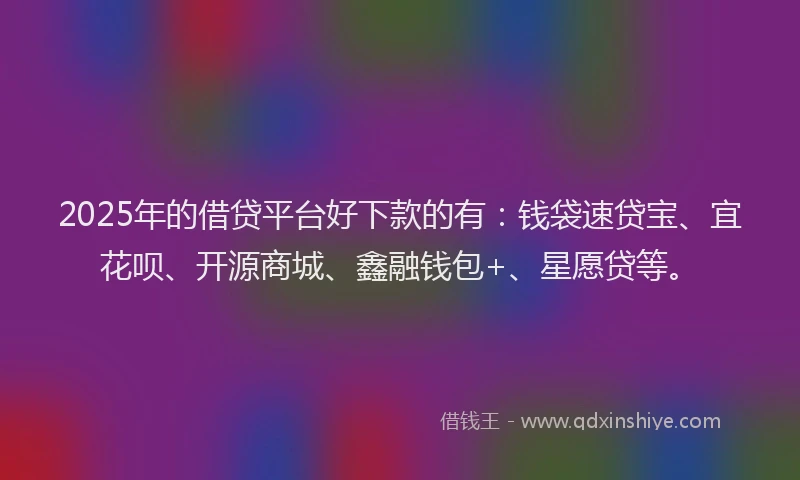 2025年的借贷平台好下款的有：钱袋速贷宝、宜花呗、开源商城、鑫融钱包+、星愿贷等。