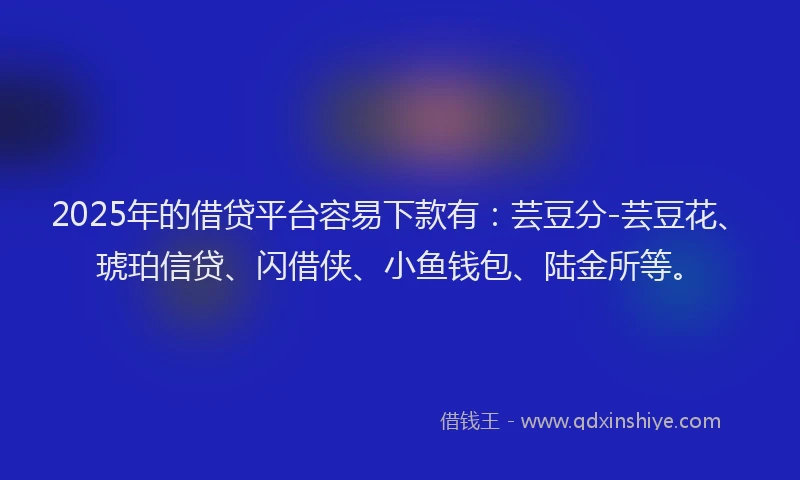 2025年的借贷平台容易下款有：芸豆分-芸豆花、琥珀信贷、闪借侠、小鱼钱包、陆金所等。
