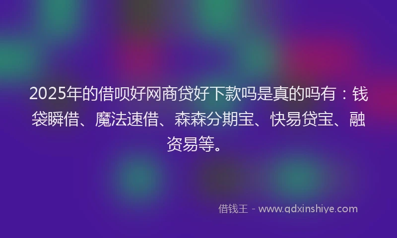 2025年的借呗好网商贷好下款吗是真的吗有：钱袋瞬借、魔法速借、森森分期宝、快易贷宝、融资易等。