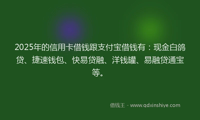 2025年的信用卡借钱跟支付宝借钱有：现金白鸽贷、捷速钱包、快易贷融、洋钱罐、易融贷通宝等。