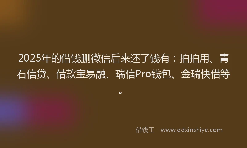 2025年的借钱删微信后来还了钱有：拍拍用、青石信贷、借款宝易融、瑞信Pro钱包、金瑞快借等。