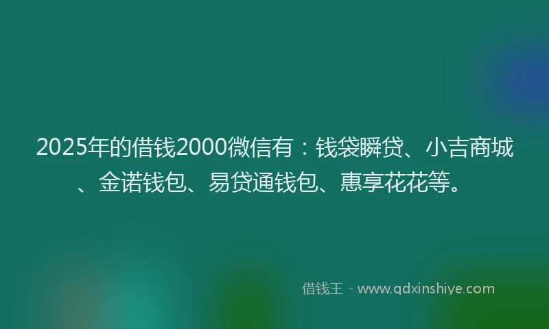 2025年的借钱2000微信有：钱袋瞬贷、小吉商城、金诺钱包、易贷通钱包、惠享花花等。