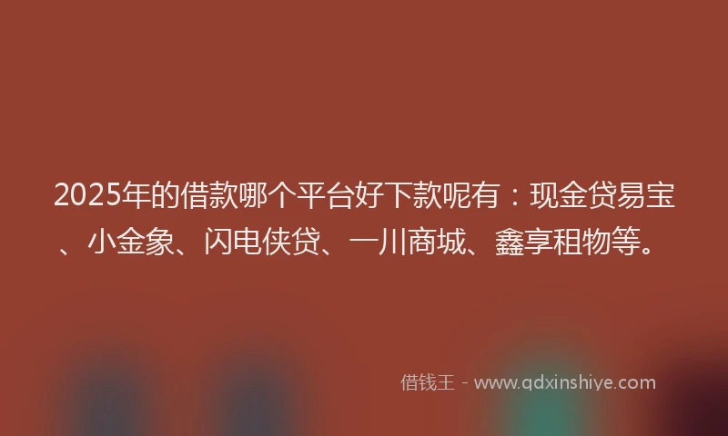 2025年的借款哪个平台好下款呢有：现金贷易宝、小金象、闪电侠贷、一川商城、鑫享租物等。