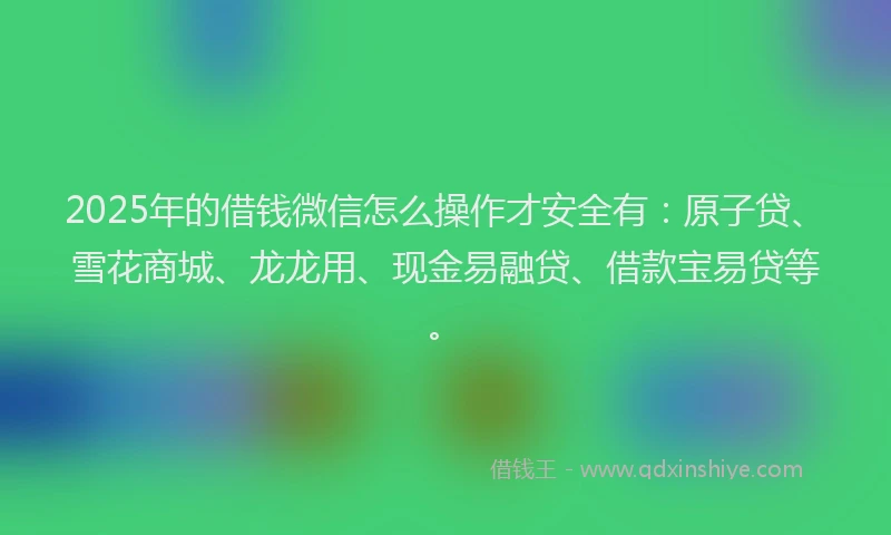 2025年的借钱微信怎么操作才安全有：原子贷、雪花商城、龙龙用、现金易融贷、借款宝易贷等。