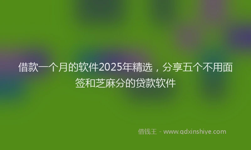 借款一个月的软件2025年精选，分享五个不用面签和芝麻分的贷款软件