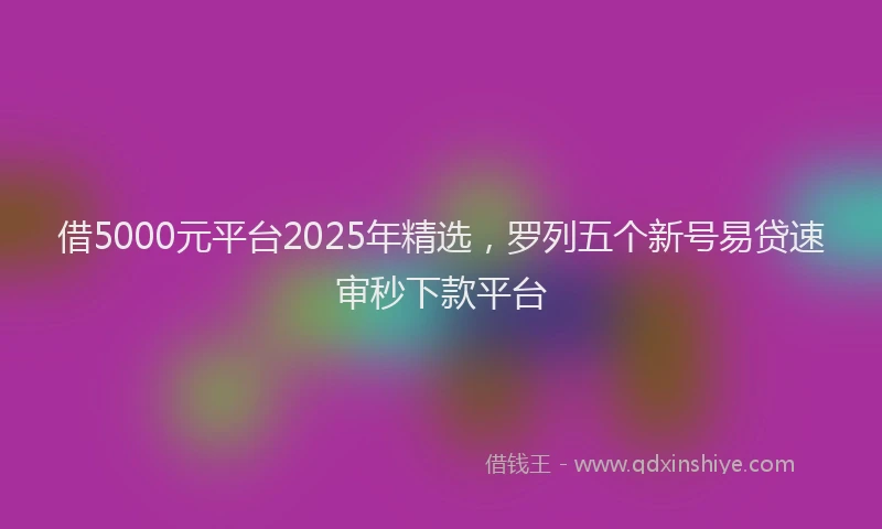 借5000元平台2025年精选，罗列五个新号易贷速审秒下款平台