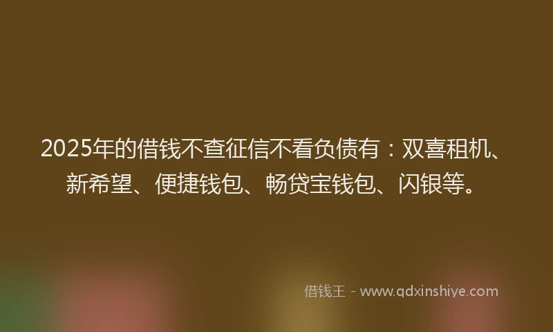 2025年的借钱不查征信不看负债有：双喜租机、新希望、便捷钱包、畅贷宝钱包、闪银等。