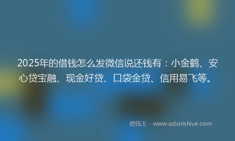 2025年的借钱怎么发微信说还钱有：小金鹤、安心贷宝融、现金好贷、口袋金贷、信用易飞等。