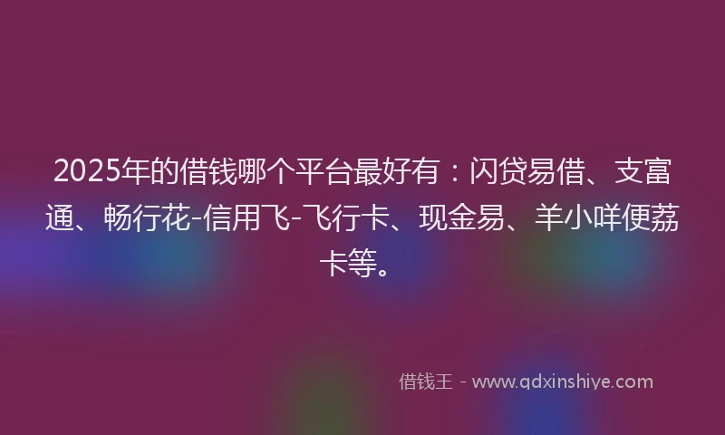 2025年的借钱哪个平台最好有：闪贷易借、支富通、畅行花-信用飞-飞行卡、现金易、羊小咩便荔卡等。